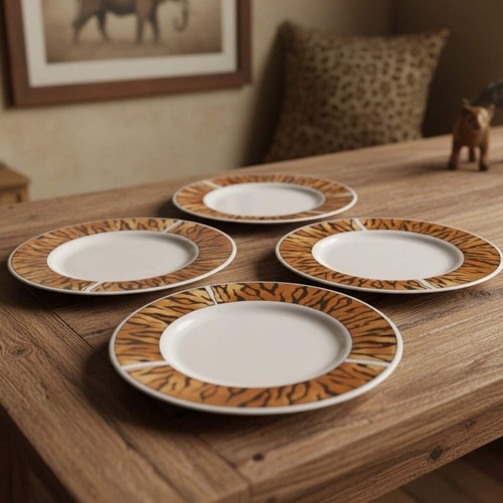 Majesticware Sakura "Tribe" Animal Saucers, Set of 4, Vintage Stoneware Plates